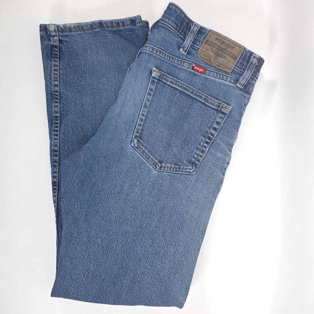 Wrangler Jeans Mens 35x30 Blue‎ Distressed Regular Fit Faded Grunge Flex Waist